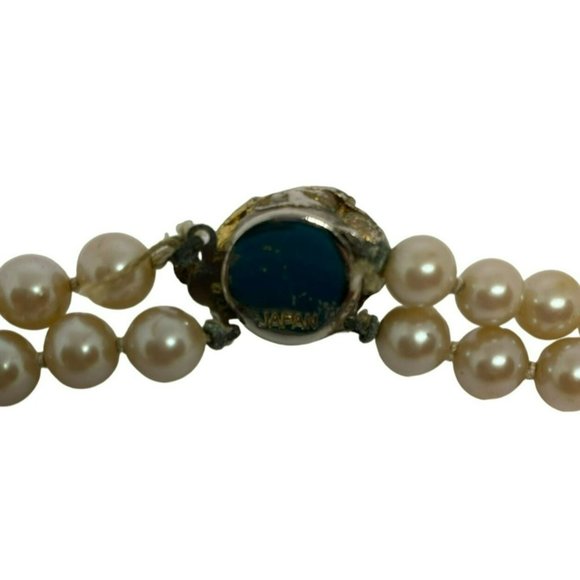 Vintage 1960s Double Stranded Faux Pearl Necklace with Gold tone and Faux Pearl - Picture 4 of 5